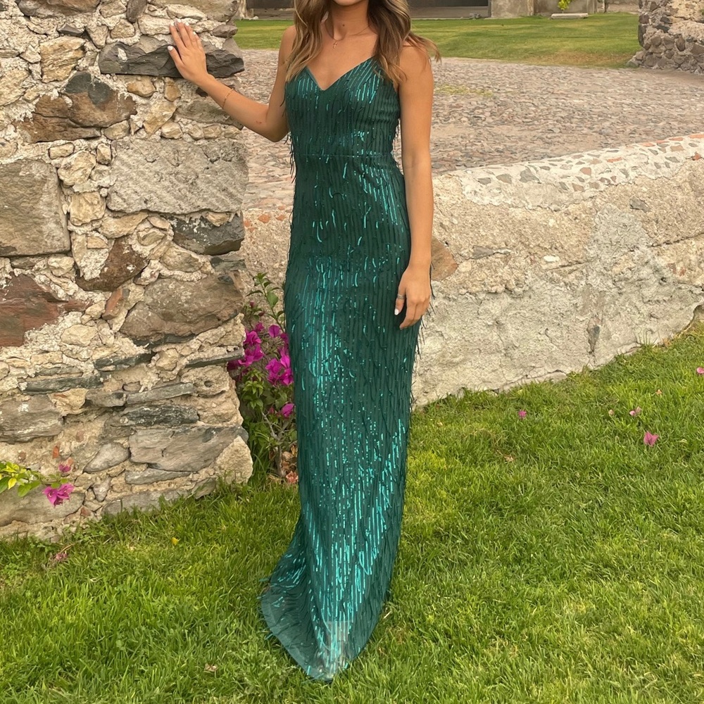 Green sparkly fringe dress— wedding guest dress